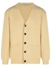 Golden Goose Beige Cotton Blend Cardigan With Textured Knit And Relaxed Fit In White