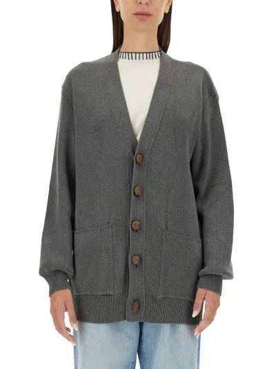 Golden Goose Cardigan With Logo In Gray
