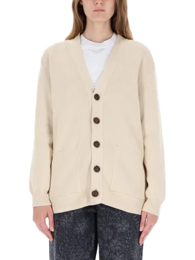 Golden Goose Cardigan With Logo In Neutral