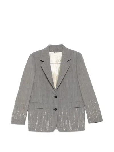 Golden Goose Grey Checks Notched Lapel Blazer In Gray