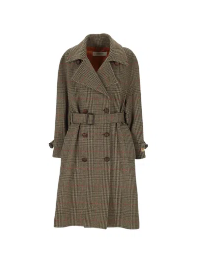 Golden Goose Check-pattern Double-breasted Wool Coat In Brown