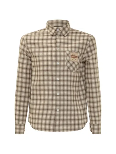 Golden Goose Kids' Check-pattern Logo-patch Shirt In Neutral