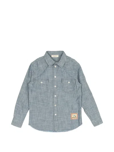 Golden Goose Kids' Chest-pocket Shirt In Blue