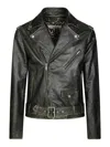 Golden Goose Men Black Biker Jacket With Notched Revers And Leopard Lining In Leather Man In Black