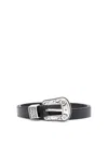 Golden Goose Black Cow Leather Belt With Intricate Silver Buckle In Negro