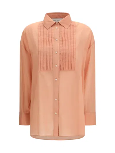 Golden Goose Classic Cotton Shirt With Semi-sheer Pleated Bib For Women In Pink
