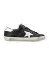 Golden Goose 'super-star' Black Low Top Sneakers With Logo Patch And Suede Details In Leather Man In Black