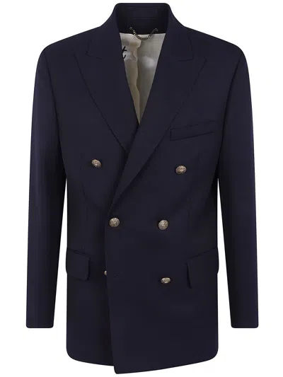 Golden Goose Coat Double Breasted Blazer "golden M's" In Blue