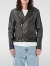 Golden Goose Black Biker Jacket With Notched Revers And Leopard Lining In Black