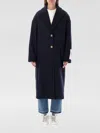 Golden Goose Single-breasted Long Coat In Virgin Wool In Blue