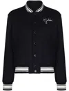 Golden Goose Wool Blend Bomber With Embroidered Logo In Blue