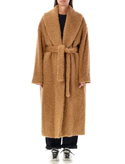 Golden Goose Belted Over Coat In Tabacco
