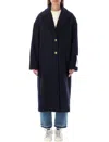 Golden Goose Single-breasted Long Coat In Virgin Wool In Black