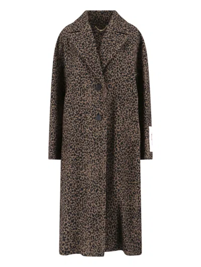 GOLDEN GOOSE GOLDEN GOOSE COCOON BROWN WOOL BLEND COAT WITH LEOPARD PRINT