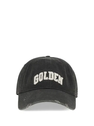 Golden Goose Journey Baseball Cap Dyed Cotton Twill Golden Embroidery In Black