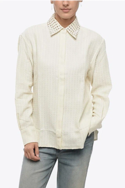 Golden Goose Cotton Blend Shirt With Jewels Collar Grösse L In Neutral