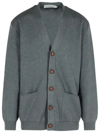 Golden Goose Micro-ribbed Cotton Cardigan In Gray