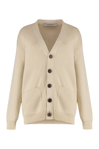 Golden Goose Cotton Cardigan With V-neck, Button Front & Front Pockets In Neutral