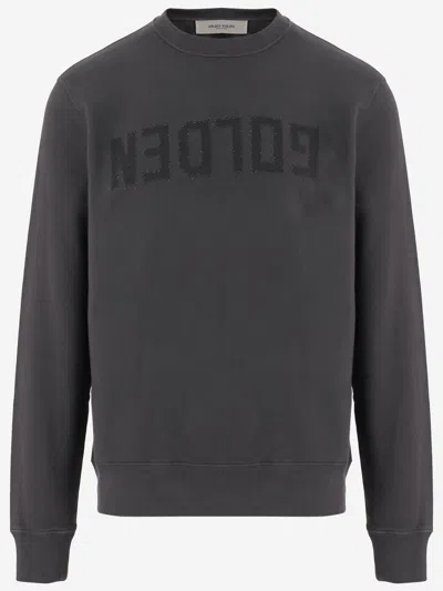 Golden Goose Cotton Crew Neck Logo Sweatshirt In Black