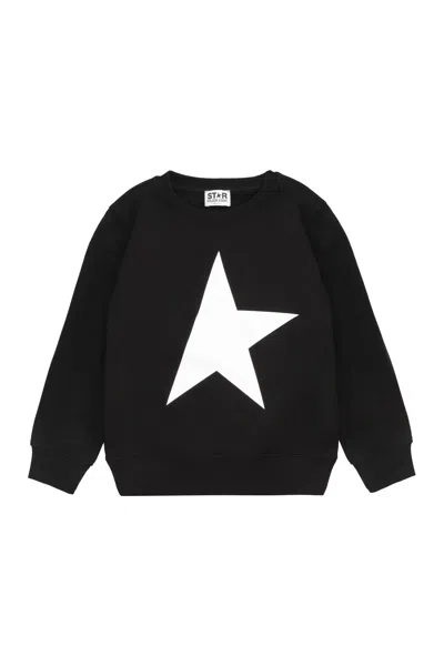 Golden Goose Kids' Black Crewneck Sweatshirt With Big Star Print In Cotton Boy