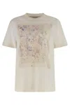 Golden Goose Crew-neck T-shirt Floral Print In Neutral
