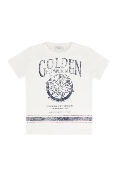 Golden Goose Kids' Cotton Crew-neck T-shirt In Ivory