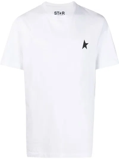 Golden Goose White T-shirt With Round Neck And One Star Logo Print On The Front In Cotton Man