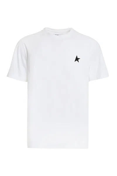 Golden Goose White T-shirt With Round Neck And One Star Logo Print On The Front In Cotton Man