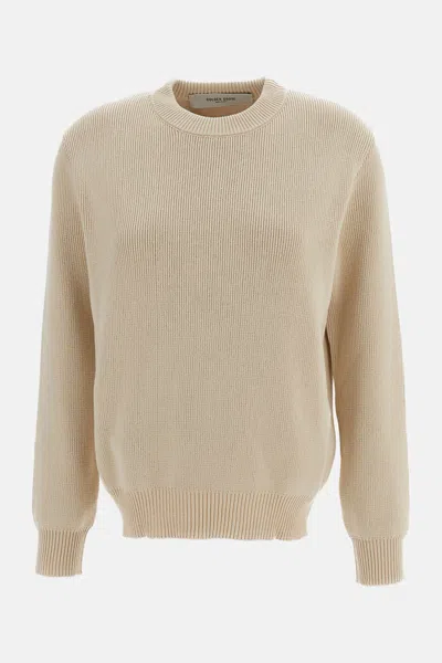 Golden Goose Cotton Crewneck Sweater With Logo In Neutral