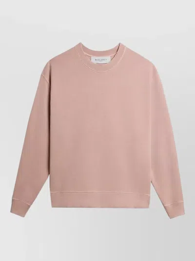 Golden Goose Cotton Crewneck Sweatshirt Embroidered Detail Ribbed Edges In Pink