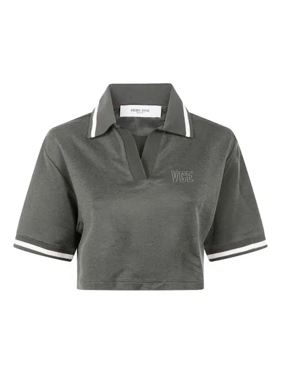 Golden Goose Cotton Cropped Polo Shirt In Gray