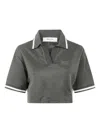 Golden Goose "journey W`s" Medium Crop Polo Fluid Jersey Knitted Rib Micro Piquet Tonal Embroidery C In Gray