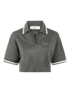 Golden Goose "journey W`s" Medium Crop Polo Fluid Jersey Knitted Rib Micro Piquet Tonal Embroidery C In Green