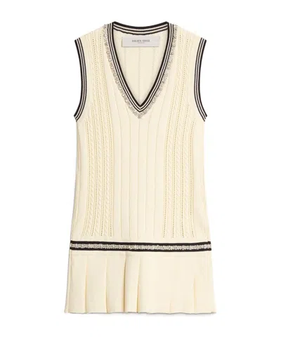 GOLDEN GOOSE GOLDEN GOOSE DELUXE BRAND V-NECK EMBELLISHED PLEATED VARSITY DRESS