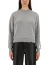 Golden Goose Ribbed Cotton Jersey Sweater With Logo Patch In Gray