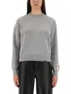 Golden Goose Ribbed Cotton Jersey Sweater With Logo Patch In Gray