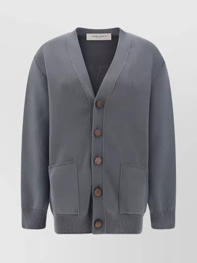 Golden Goose Cotton Knit Cardigan Pockets In Grey