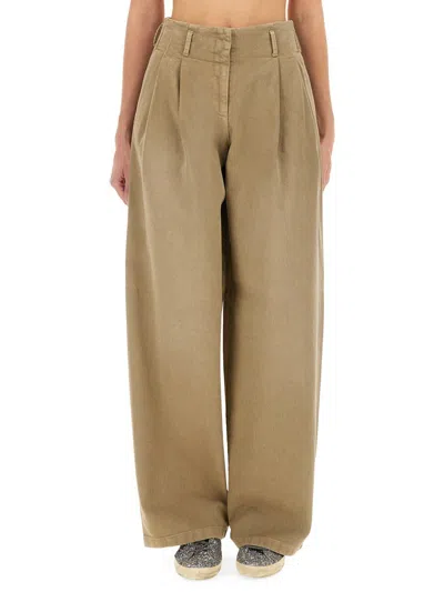 Golden Goose Wide Leg Trousers Pleated Front In Gray
