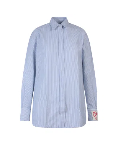 Golden Goose Cotton Shirt With Striped Motif In Blue