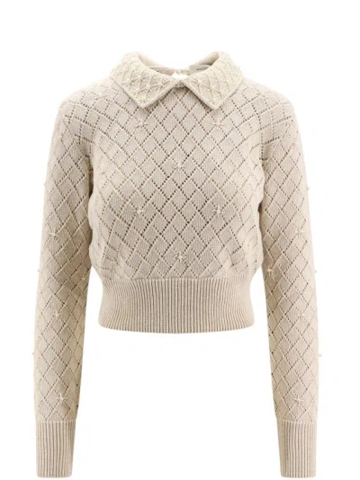 GOLDEN GOOSE COTTON SWEATER WITH PEARLS DETAIL