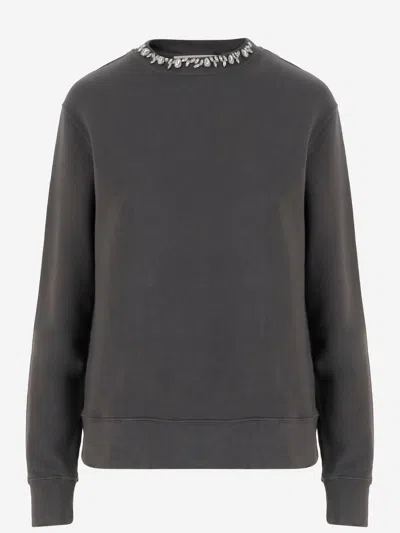 Golden Goose Cotton Sweatshirt With Applied Crystals In Gray