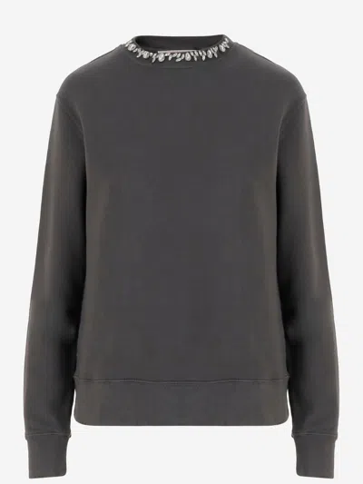 Golden Goose Women Golden Genuine Leather Grey Cotton Sweater In Gray