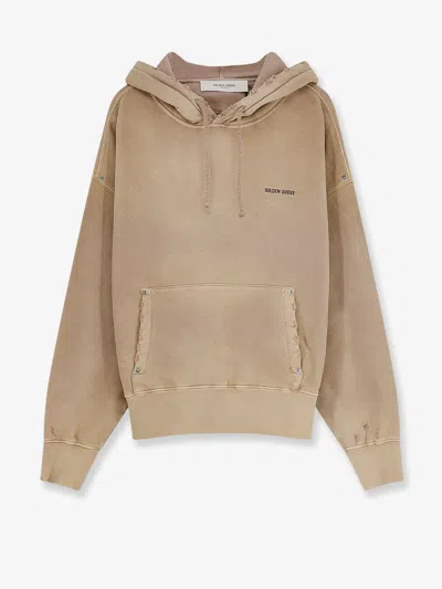 Golden Goose Cotton Sweatshirt With Front Embroidered Logo In Brown