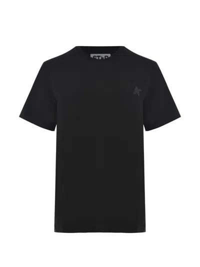 Golden Goose Black Crewneck T-shirt With Star Detail On The Front In Cotton Man