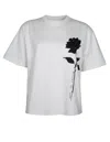 Golden Goose Oversized T-shirt With Black Rose Graphic And Metallic Stars In Gray