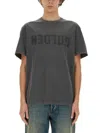 Golden Goose Green Crewneck T-shirt With Logo On The Front And Logo Patch On The Front In Gray