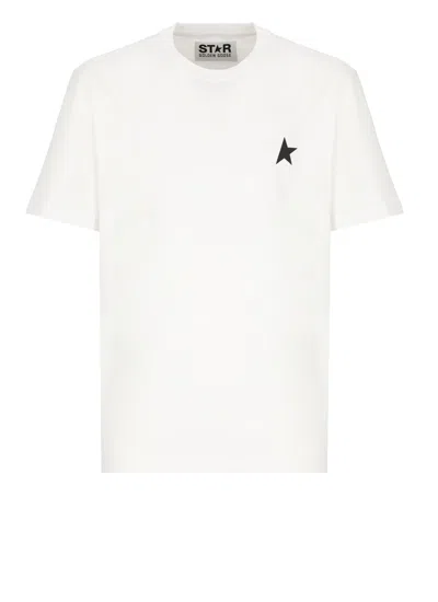 Golden Goose White T-shirt With Round Neck And One Star Logo Print On The Front In Cotton Man