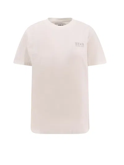 Golden Goose Cotton T-shirt With Back Glittered Print In White