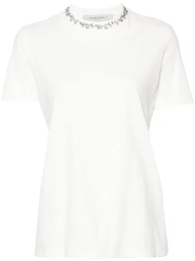 Golden Goose Cotton T-shirt With Cabochon Crystals In White