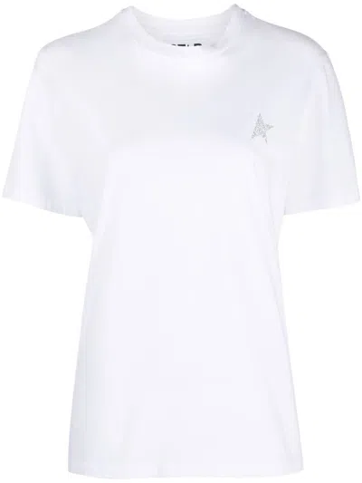 Golden Goose Cotton T-shirt With Contrasting Star Logo Print In White